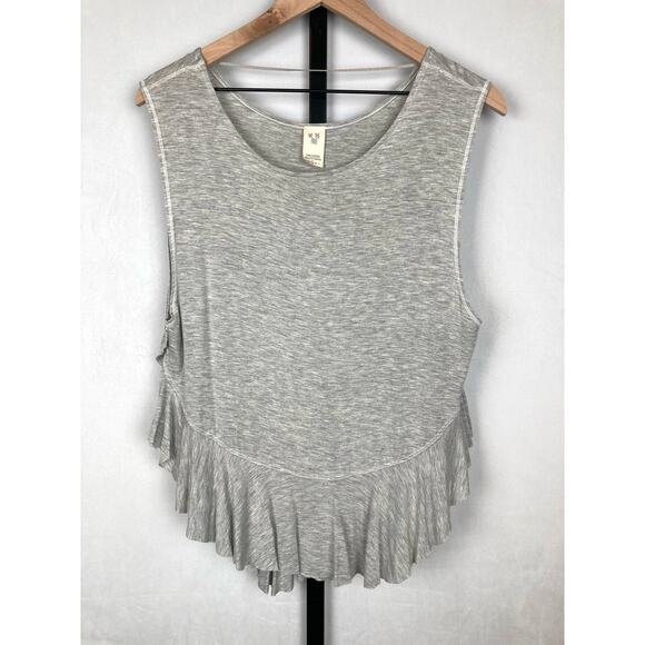 Free People We The Free Uptown Ruffle Tank Top Size S Gray V-Hem Casual Shirred - Picture 3 of 11
